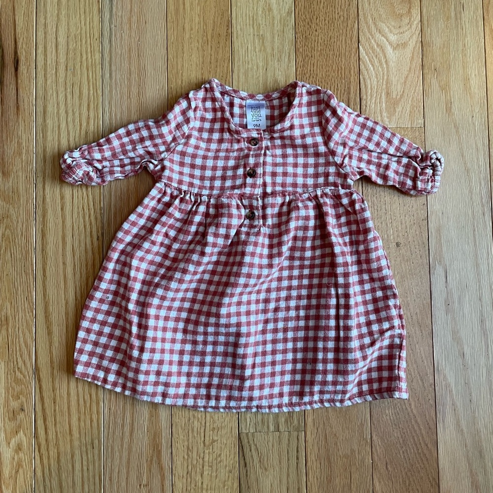 Carter’s Red and White Gingham Long Sleeve Dress 9 Months